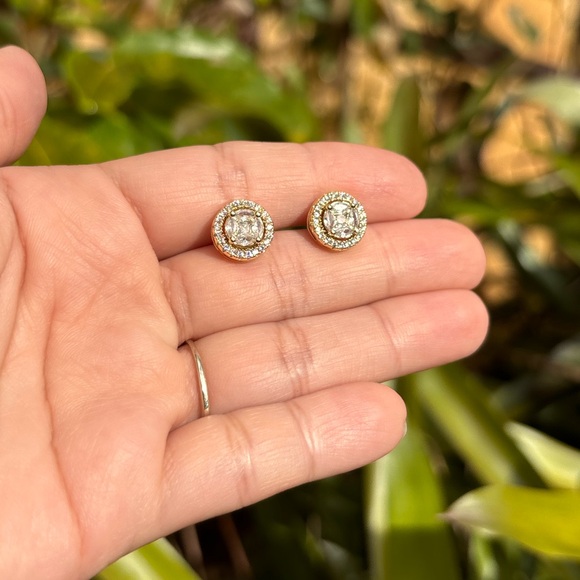 18K Gold Plated Diamond Circle Stud Earrings - Picture 5 of 10